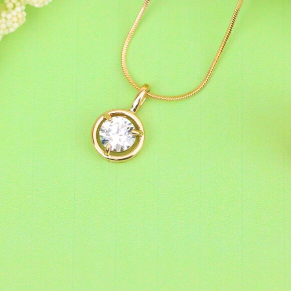 "Classic White Round Pendant with Gold Plated Frame – Elegant Shine, XPPT1707 - Picture 3 of 13